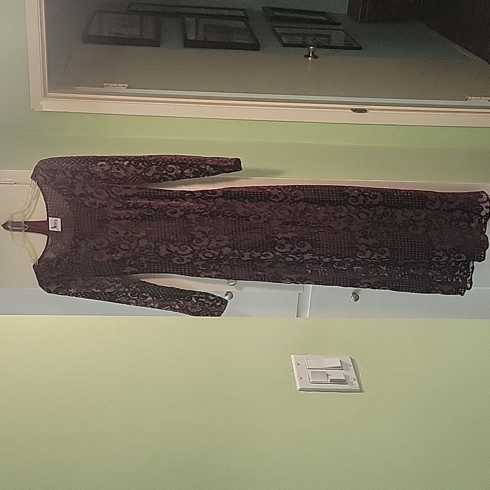 Red wine dress with same color slip, maxi with long sleeves,  velvety design